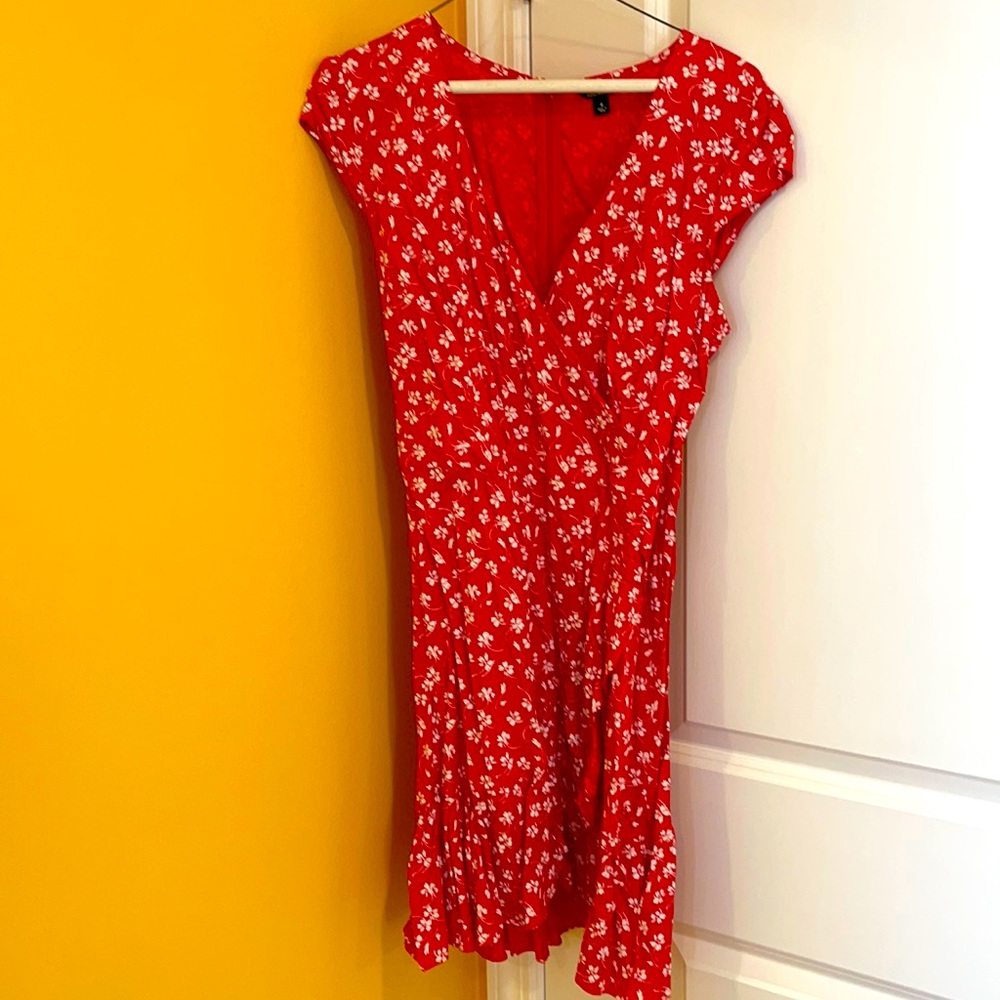 Red and White Floral Dress